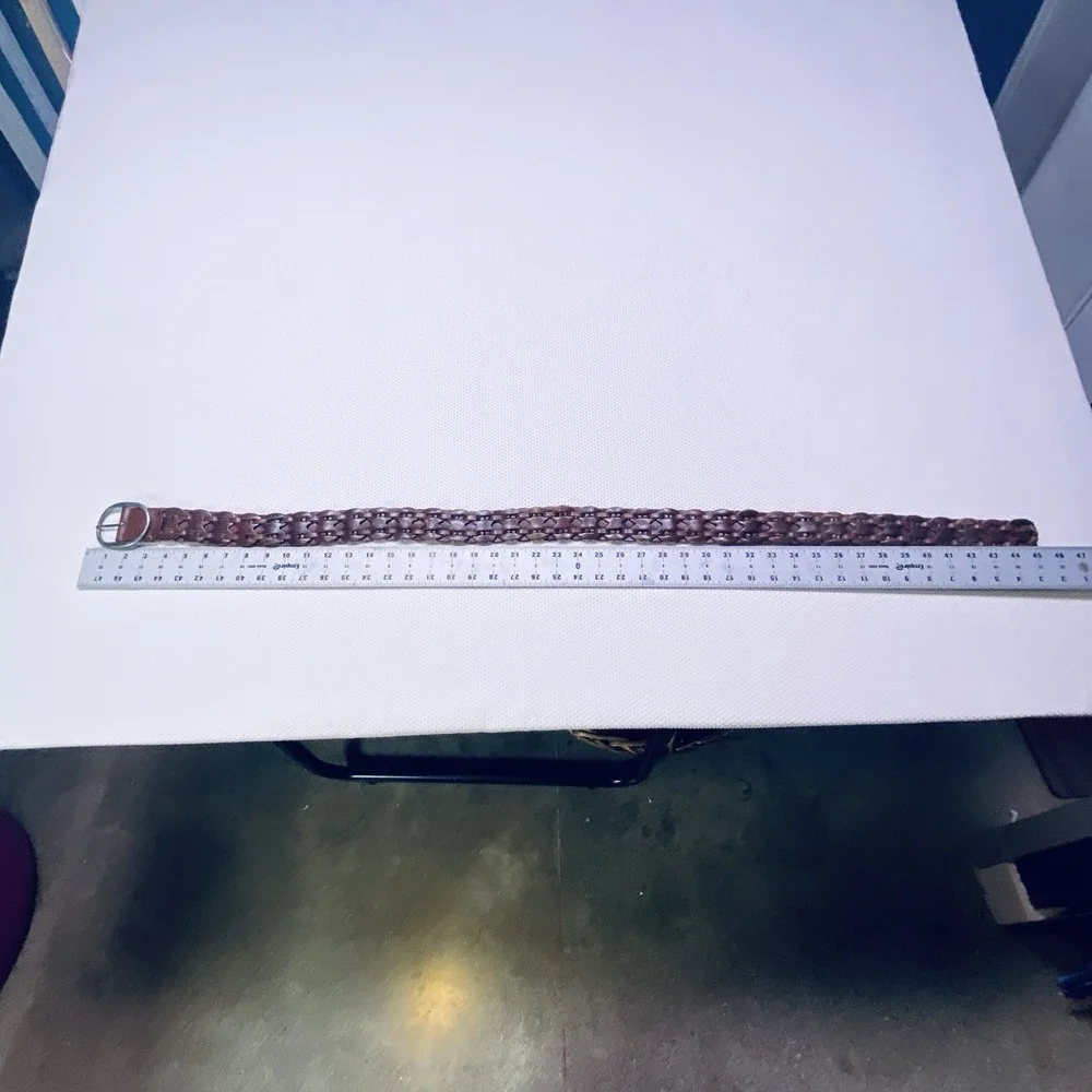 Hollister Wide Braided Woven Wide Brown Genuine Leather Belt Size M/L